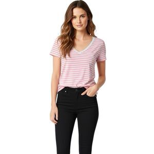 Gap Womens Blouse Size Medium The Essential V Neck Striped Short Sleeve Classic